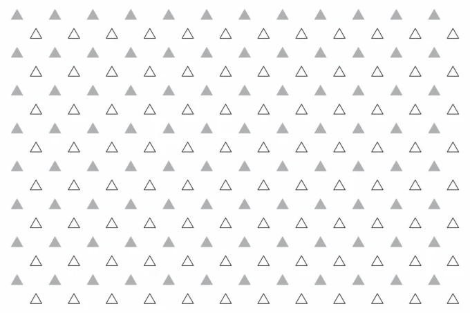 Triangle wallpaper 062 for living room - Gray triangles on a white background in a regular pattern.