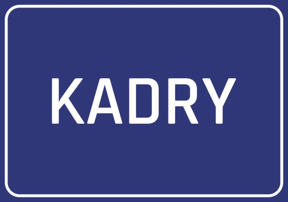 Sticker Kadry - Graphic design. Blue background with white "KADRY" text in uppercase letters.