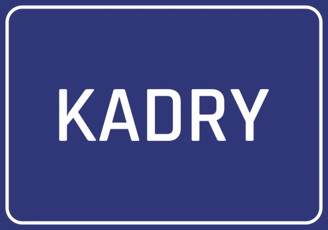 Sticker Kadry - Graphic design. Blue background with white "KADRY" text in uppercase letters.