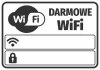 Free WiFi Sticker - Graphic design featuring the text Free WiFi along with WiFi and padlock symbols.