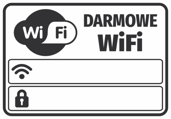 Free WiFi Sticker - Graphic design featuring the text Free WiFi along with WiFi and padlock symbols.
