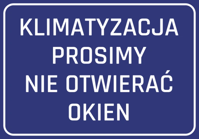 Air Conditioning Sticker: Please do not open windows - Graphic design. Simple rectangle on a dark background with white text.