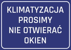 Air Conditioning Sticker: Please do not open windows - Graphic design. Simple rectangle on a dark background with white text.