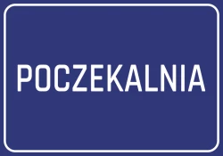Waiting Room Sticker - Graphic design. Simple rectangular shape with large "WAITING ROOM" text on a dark blue background.
