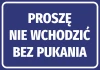 Please do not enter without knocking sticker - Graphic design. Blue background with white text, clear lettering.