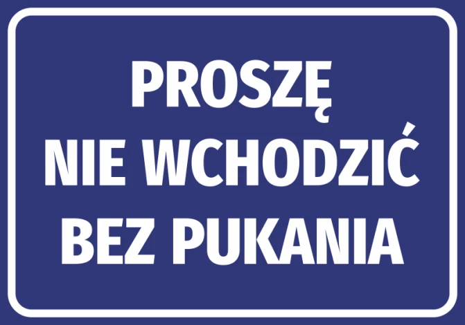 Please do not enter without knocking sticker - Graphic design. Blue background with white text, clear lettering.