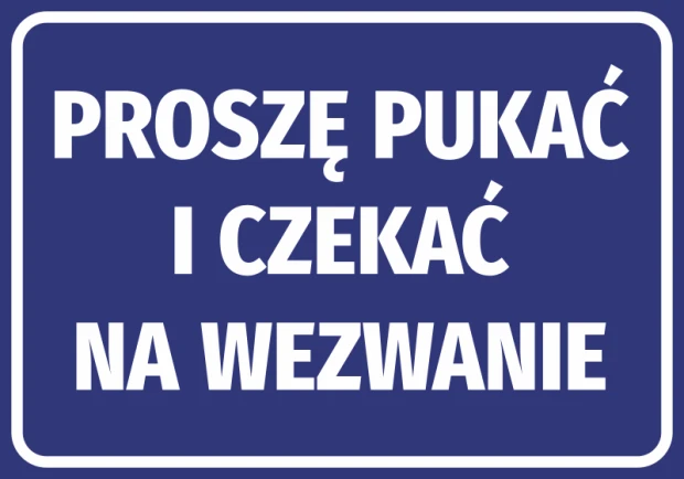 Please knock and wait for a call - Graphic design. Blue background with large white text.
