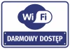 Free WiFi Access Sticker - Round blue WiFi symbol with white text.