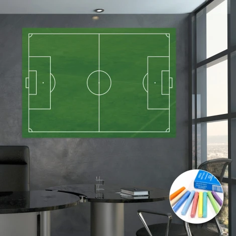 Chalkboard for coaches, soccer field 092 - Office setup with gray walls and modern furniture.