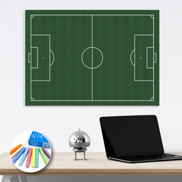 Coaching chalkboard for soccer field 091 - Graphic design features a soccer field with white lines.