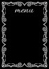 Chalkboard Menu 087 - Graphic design with black background, white decorative borders, and menu text.