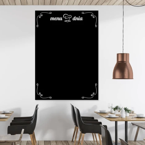 Chalkboard menu 037 - Ideal for restaurant decor with light-colored walls, wooden tables, and chairs.