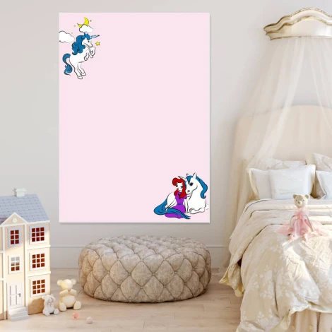 Magnetic dry-erase board for kids with unicorns 582 - Decor for a child\'s room. Walls in light colors.