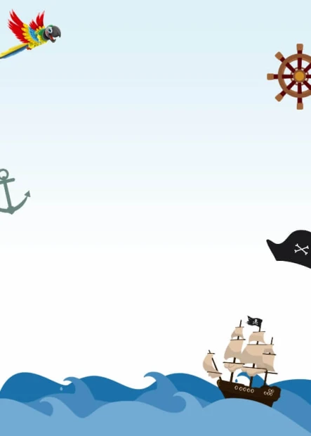 Dry-erase magnetic board for kids featuring a pirate ship design with a sky background, waves, and a wheel.