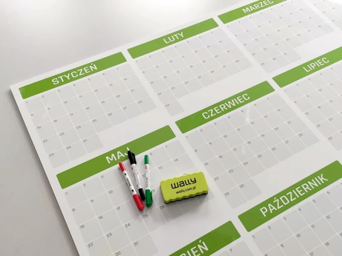 Magnetic dry-erase board, universal yearly calendar 459 - Features a graphic design of a monthly grid.
