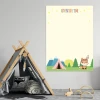 Dry-erase board for a children\'s room, featuring a camping theme. Brightly colored walls in the corner.