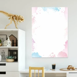 Watercolor dry-erase board for kids\' room, featuring pink and blue splashes and patterns.