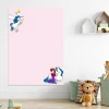 Dry-erase board for kids\' room featuring unicorns, clouds, and a character on a pink background.