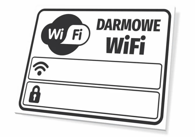 Free WiFi Sign - Graphic design featuring the WiFi logo and "Free WiFi" text in a rectangular shape.