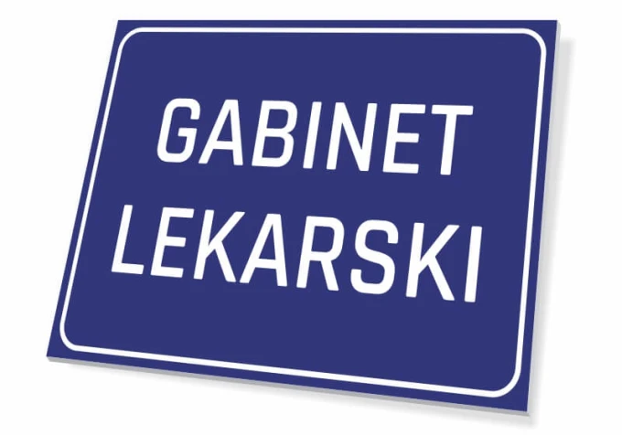 Medical Office Sign - Graphic Design. Rectangular sign with a blue background and white text.