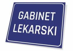 Medical Office Sign - Graphic Design. Rectangular sign with a blue background and white text.