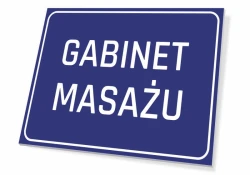 Massage Room Sign - Graphic Design. Simple rectangular shape with white text on a blue background.