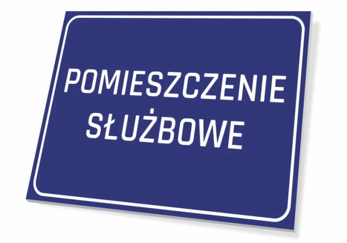 Office Room Sign - Graphic Design. Simple rectangle with a blue background and white text.