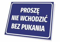 Please do not enter without knocking sign - Rectangular sign with blue background and white text.
