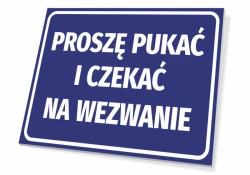 Please knock and wait for a call - Graphic design. Blue background with large white text.