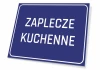 Kitchen Backdrop Sign - Graphic Design. Simple rectangular sign with white text on a blue background.