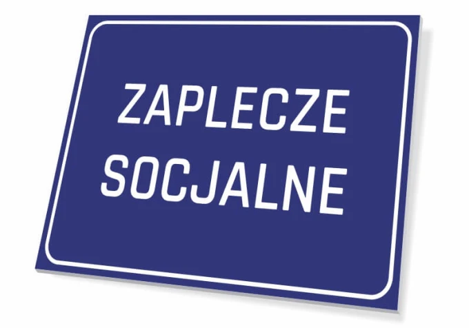 Social Facilities Sign - Graphic Design. Simple dark blue rectangle with white text.