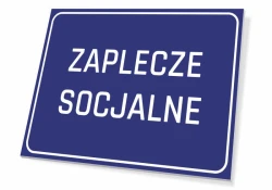 Social Facilities Sign - Graphic Design. Simple dark blue rectangle with white text.
