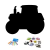 Chalkboard magnetic board for kids featuring a tractor design with a black silhouette and colorful accents.