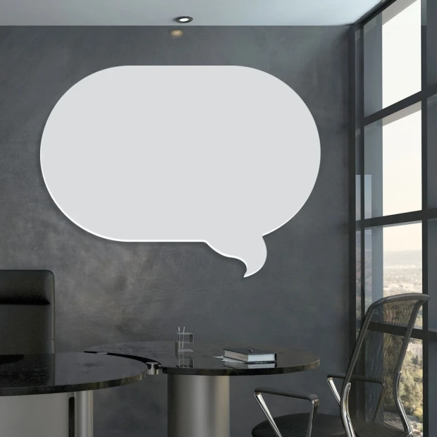 Dry-erase magnetic board for offices, featuring a gray-toned wall and modern furniture setup.