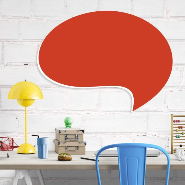 Dry-erase magnetic board for kids, featuring a smoke design. Ideal for office decor with white walls and yellow furniture.
