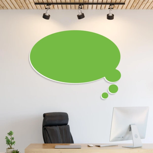 Dry-erase magnetic board for the office with a minimalist setup and light-colored walls.