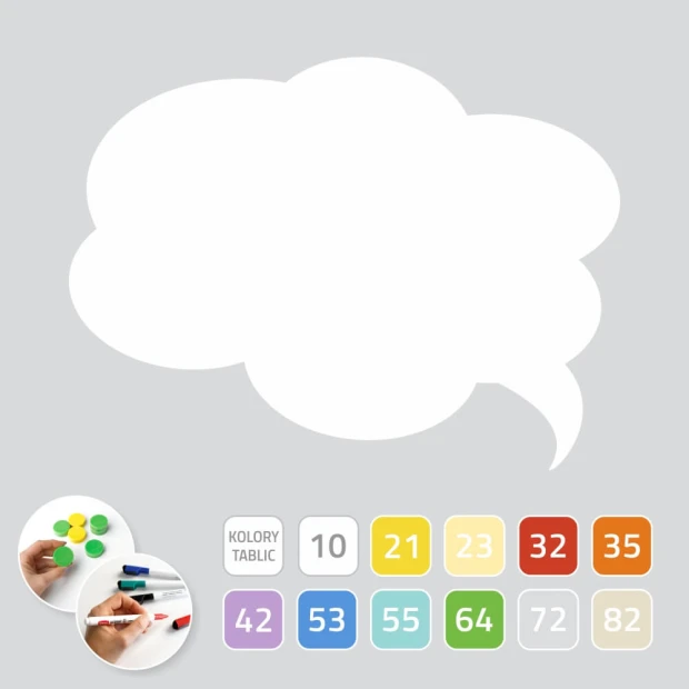 Dry-erase magnetic board for students, cloud shape with a white background and colorful design.