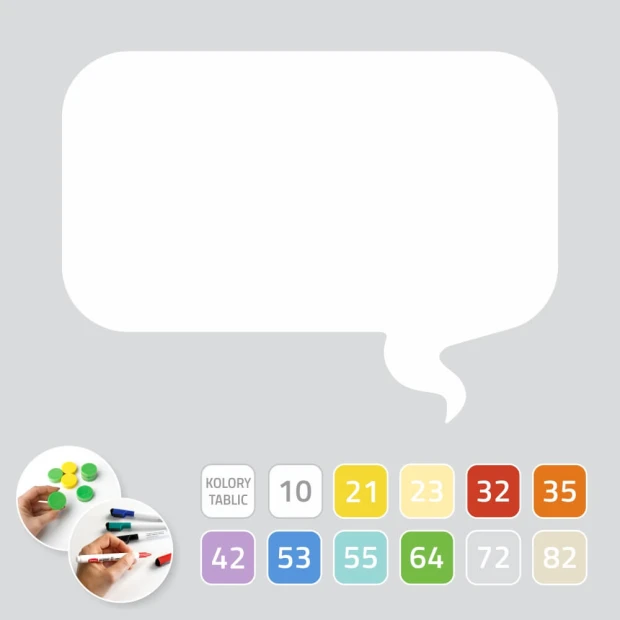 Dry-erase magnetic board for conference rooms, speech bubble design with a smooth surface.