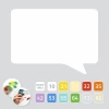 Dry-erase magnetic board in speech bubble shape with a white background and colorful circles.