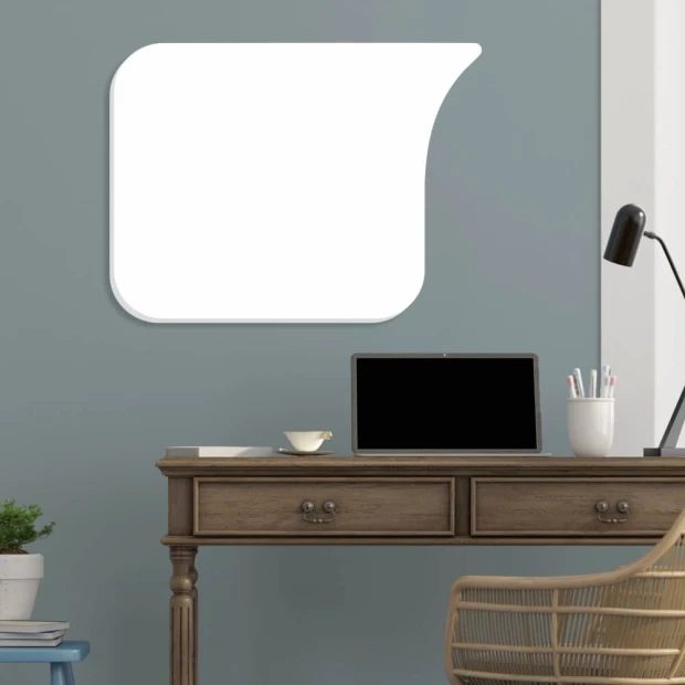 Dry-erase magnetic board smoke 157 - Office setup. Gray-blue wall, wooden desk.
