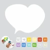 Magnetic dry-erase board in heart shape with a white background and colorful samples.