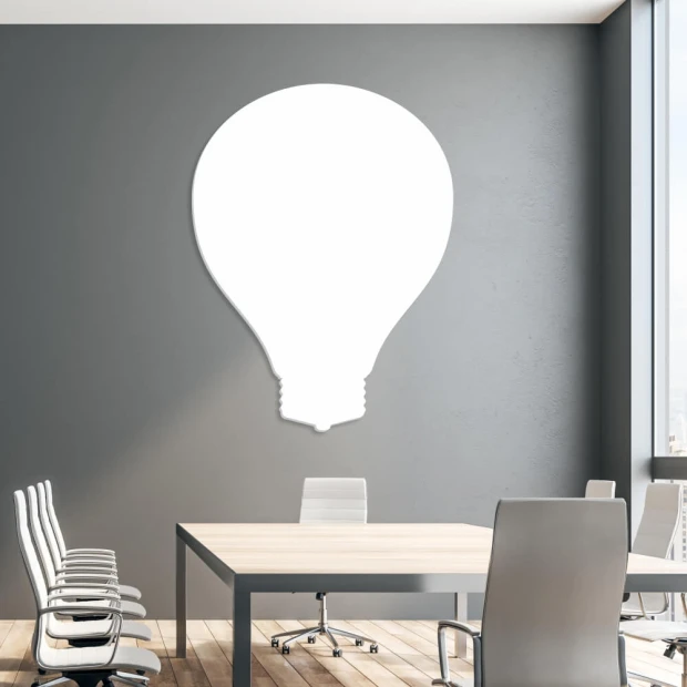 Dry-erase magnetic board bulb 016 - Office setup with gray walls and light furniture.