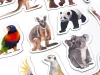 Magnets featuring exotic animals - Graphic design with animal shapes in various poses and vibrant colors.