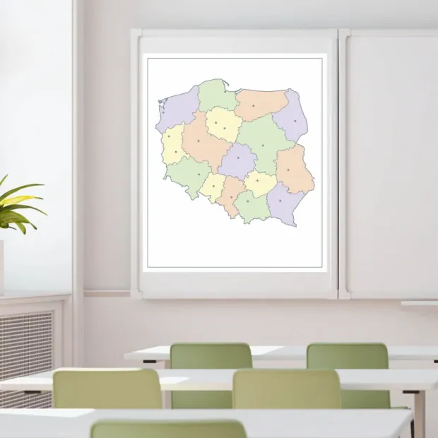 Magnetic dry-erase contour map of Poland, featuring colorful areas for easy reference.
