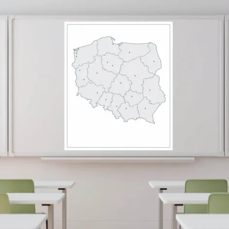 Magnetic dry-erase contour map of Poland 12 - Classroom decoration. Light walls and furniture in shades.