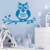 Charming blue owl branch sticker, perfect for a child\'s room, adding a cheerful touch.