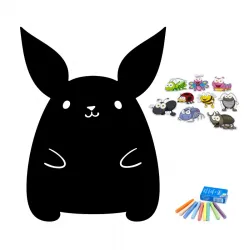 Chalkboard magnetic board for kids featuring a rabbit design with large ears and colorful chalks included.