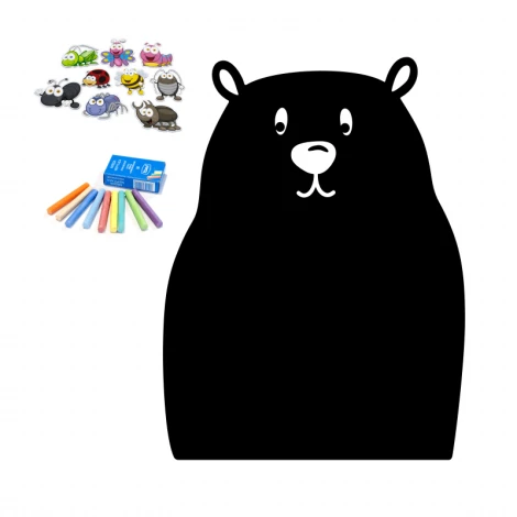 Chalkboard magnetic board for kids in bear shape with a large head and rounded ears.