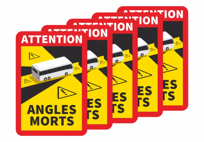 Dead Zones Sticker France - 20 pcs. - Graphic design. Yellow background with black road and white bus.