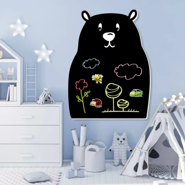Chalkboard magnetic board for kids, bear design - ideal for bright children\'s room decor.